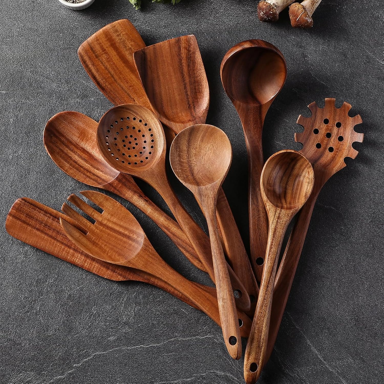 12-Piece Teak Wood Utensil Set