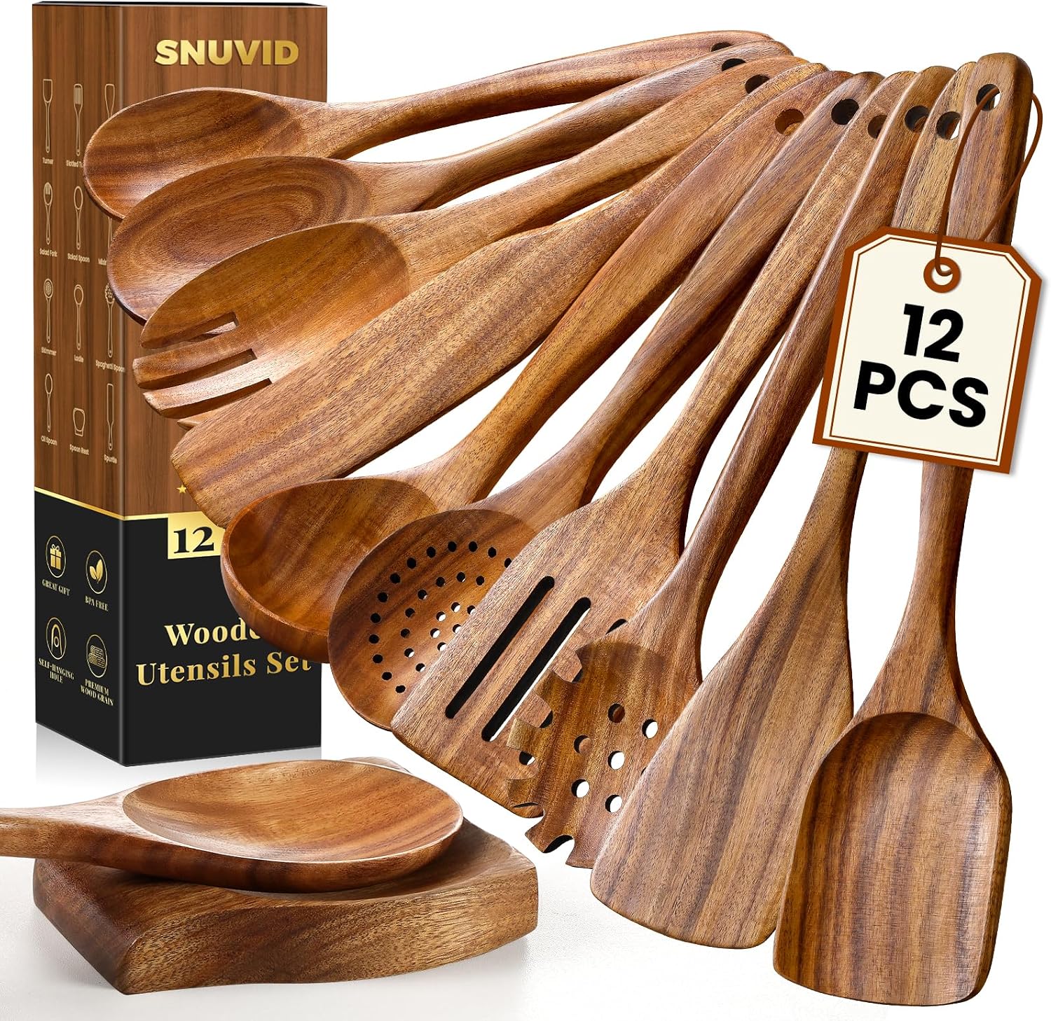12-Piece Teak Wood Utensil Set