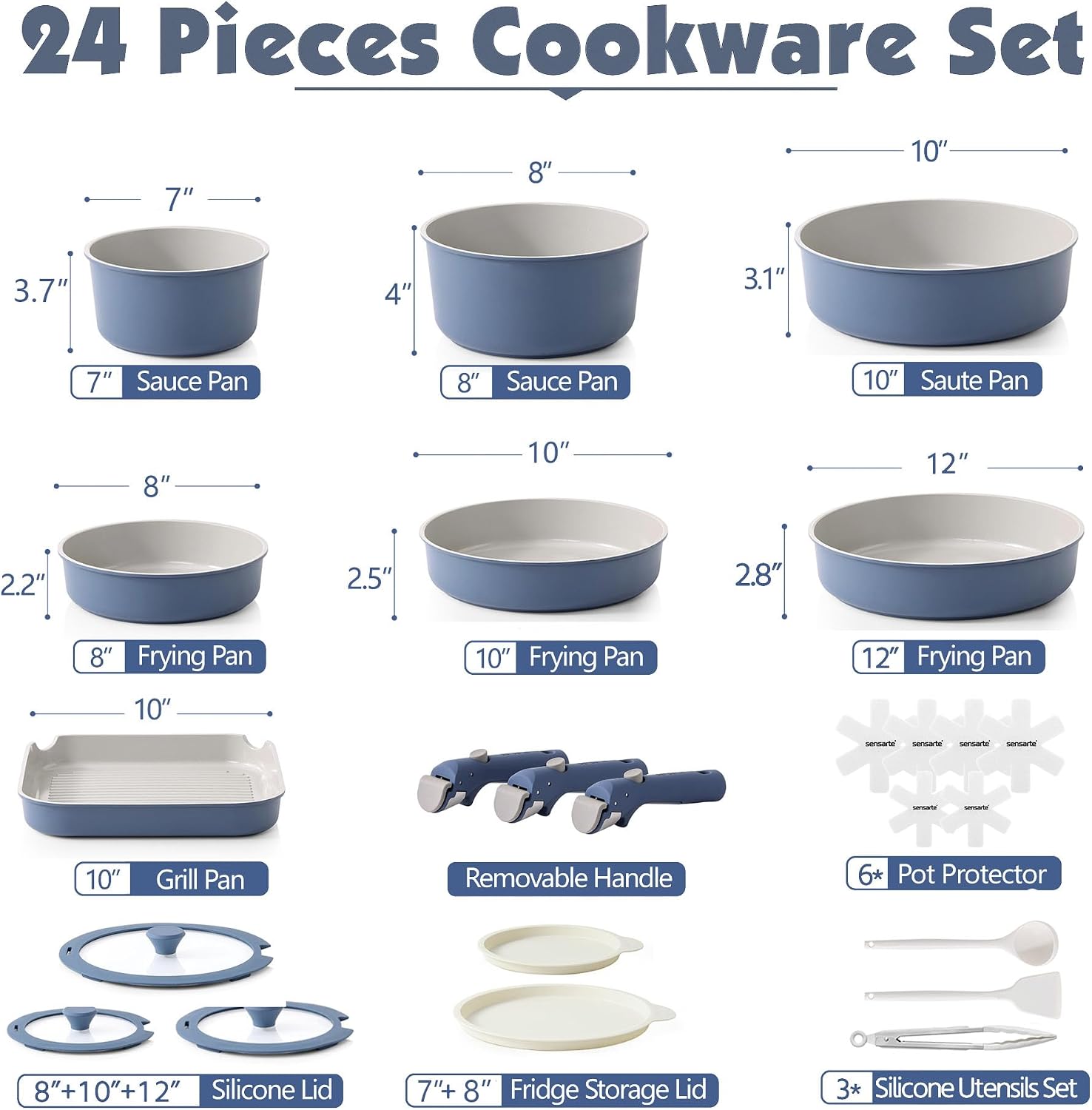 24-Piece Ceramic Detachable Cookware Set