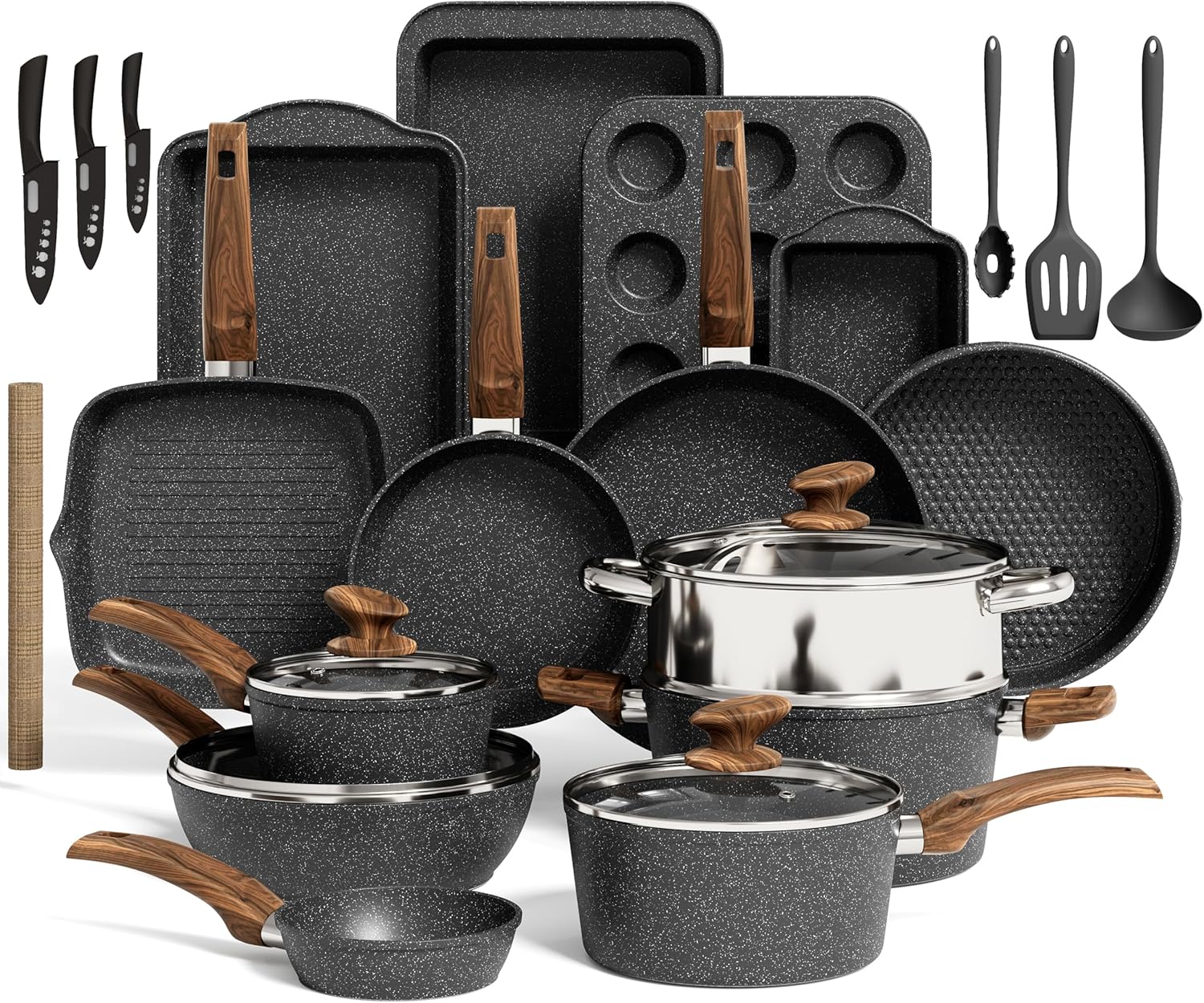 30-Piece Granite Cookware and Bakeware Set