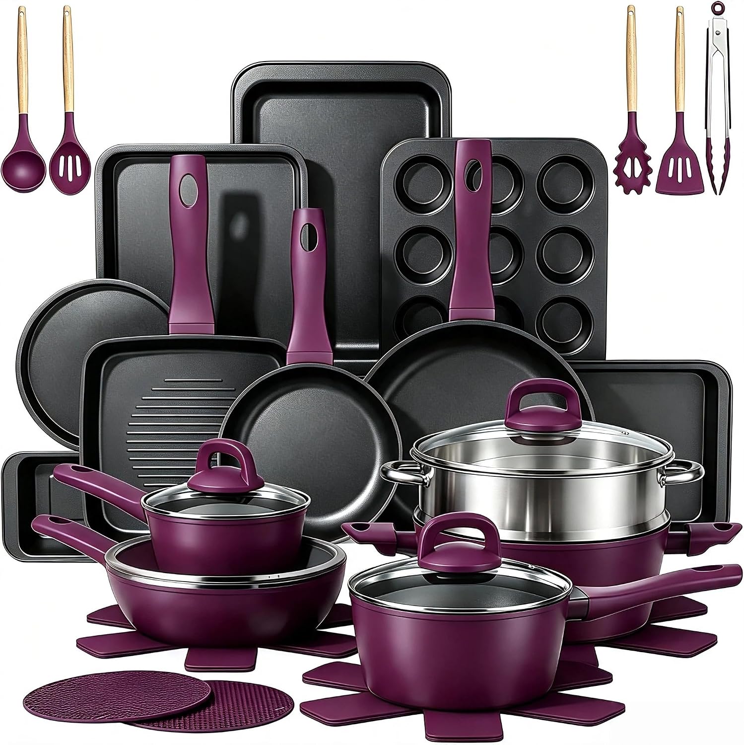 31-Piece Purple Induction Cookware Set