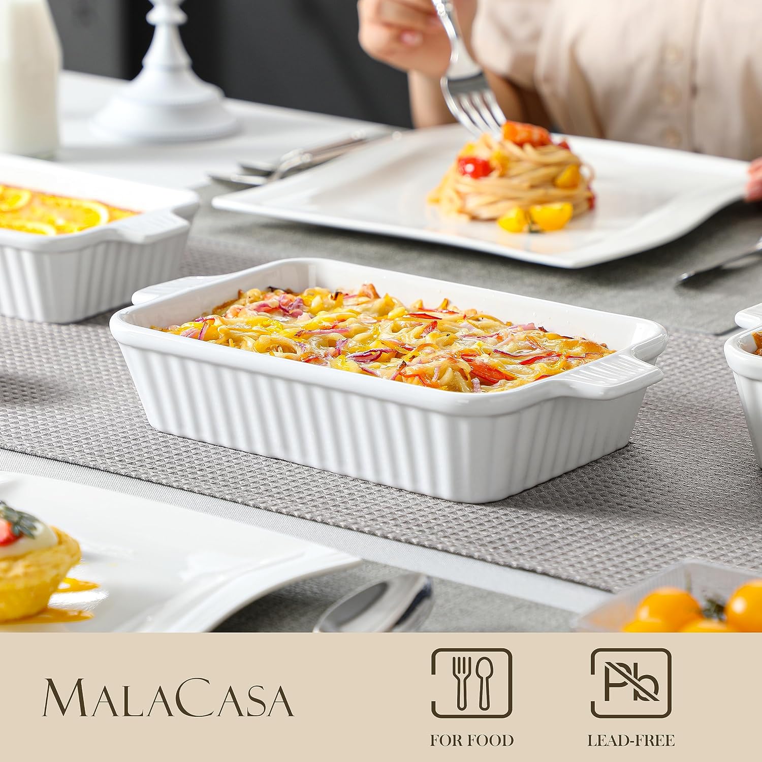 4-Piece White Ceramic Baking Dish Set