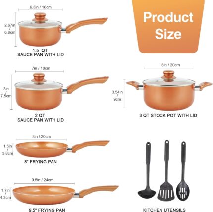 11-Piece Copper Nonstick Cookware Set