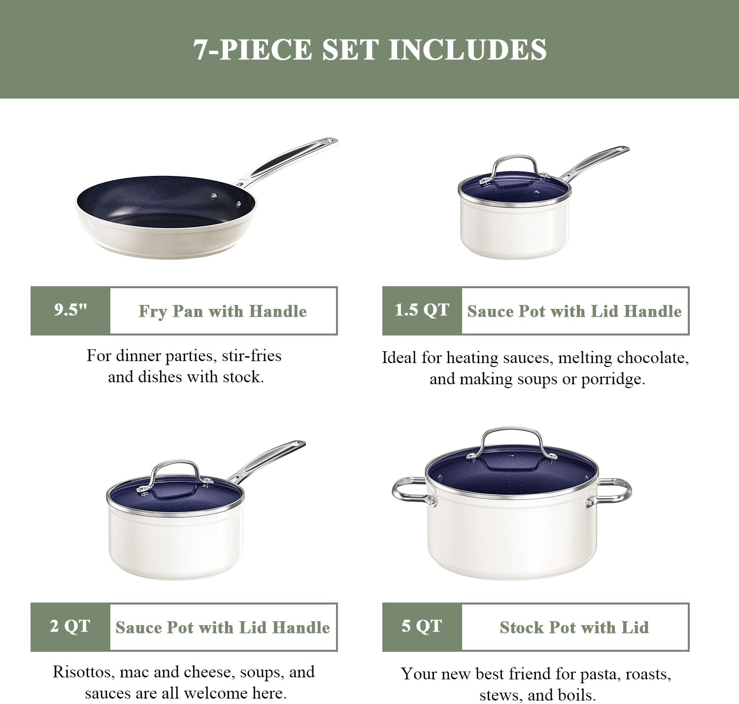 7-Piece Blue Ceramic Cookware Set
