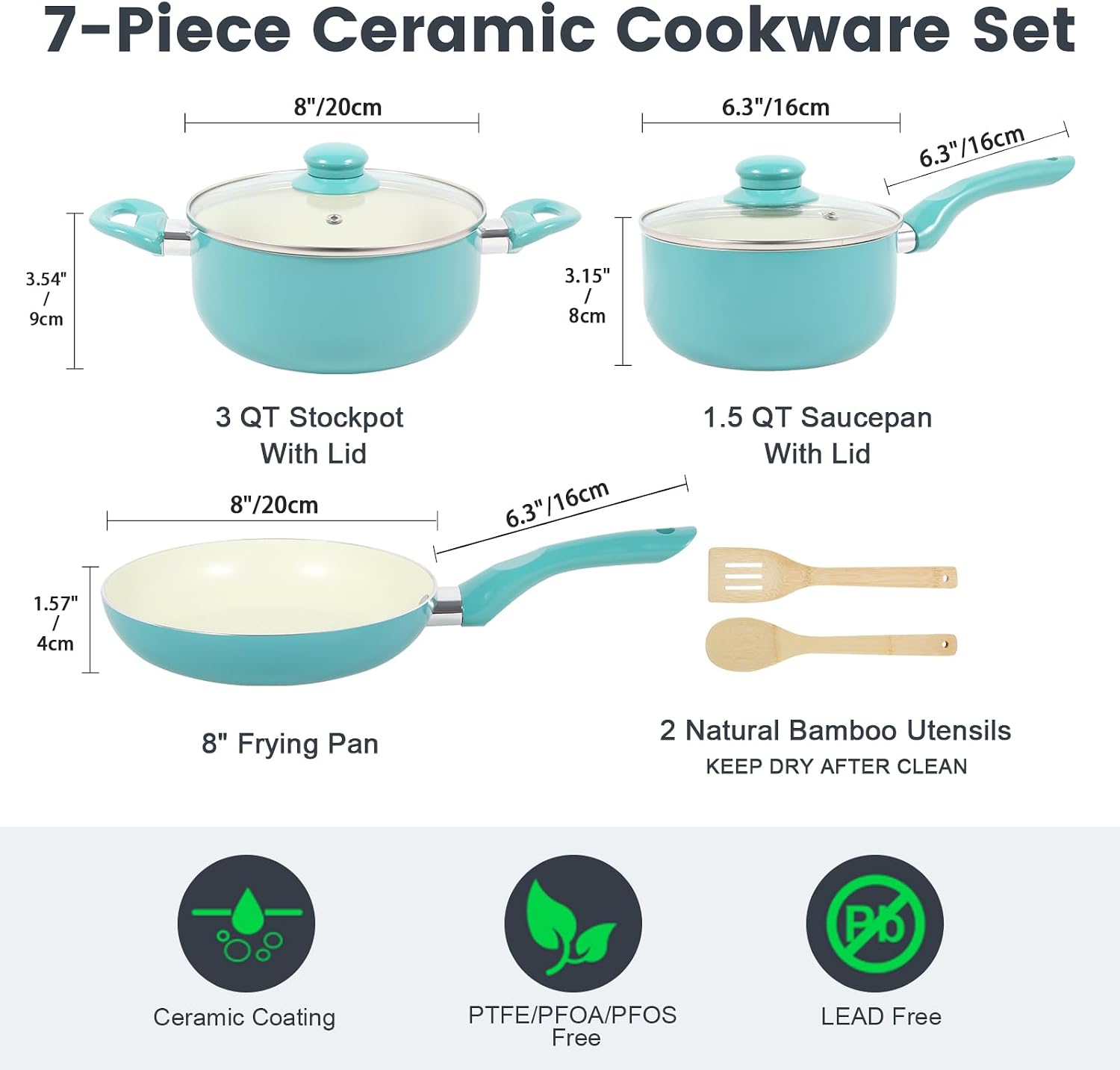 7-Piece Teal Ceramic Cookware Set