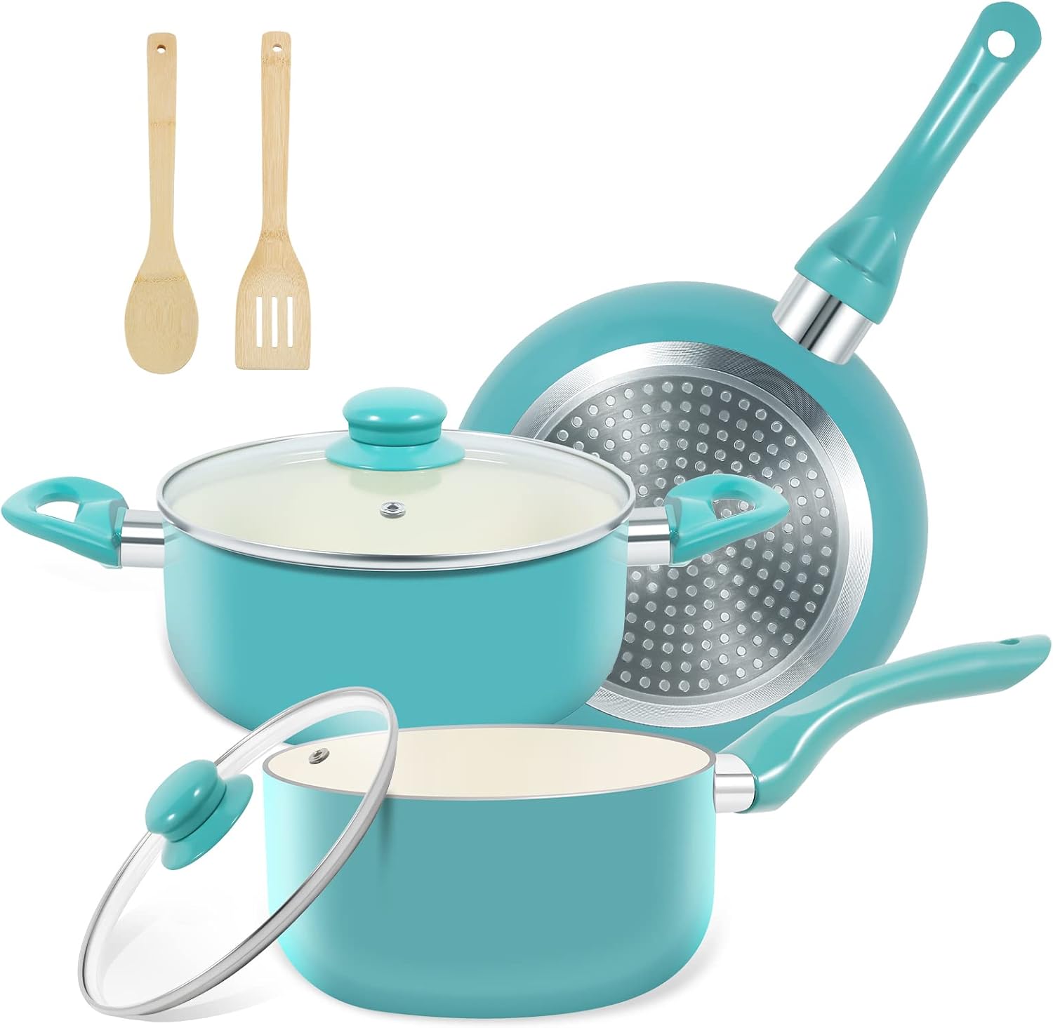 7-Piece Teal Ceramic Cookware Set