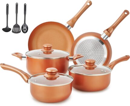 11-Piece Copper Nonstick Cookware Set